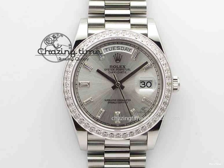 MiroTime 0116 Minimalist Day Date 40mm SS BP Maker Best Edition Diamond Bezel Silver Dial On SS Bracelet A 3697